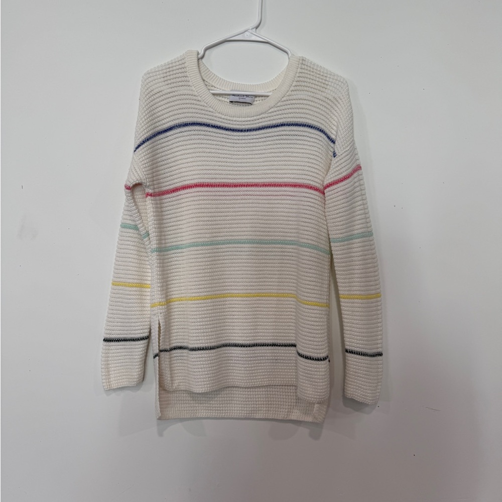 Michael Stars Cream Crewneck Sweater with Multicolor Stripes